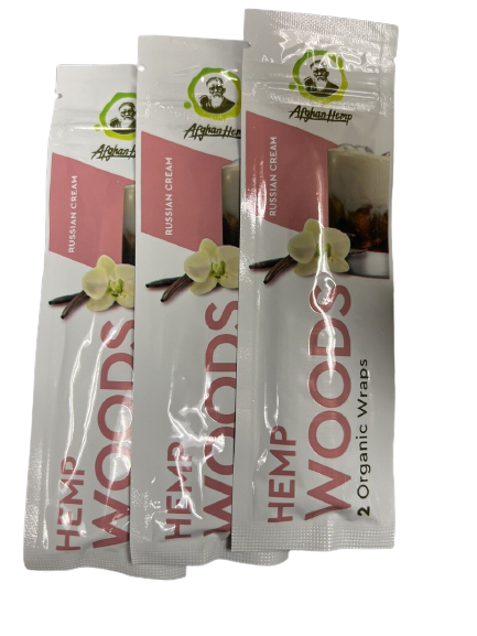 Afghan Hemp Woods Herbal Organic Natural 2 Russian Cream Flavor Papers Wraps Per Pack (3 Count)