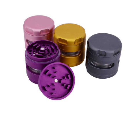 4 Piece Cloud 8 Grip Edge Aluminum Grinder with Window Chamber 2.5x3 Inches