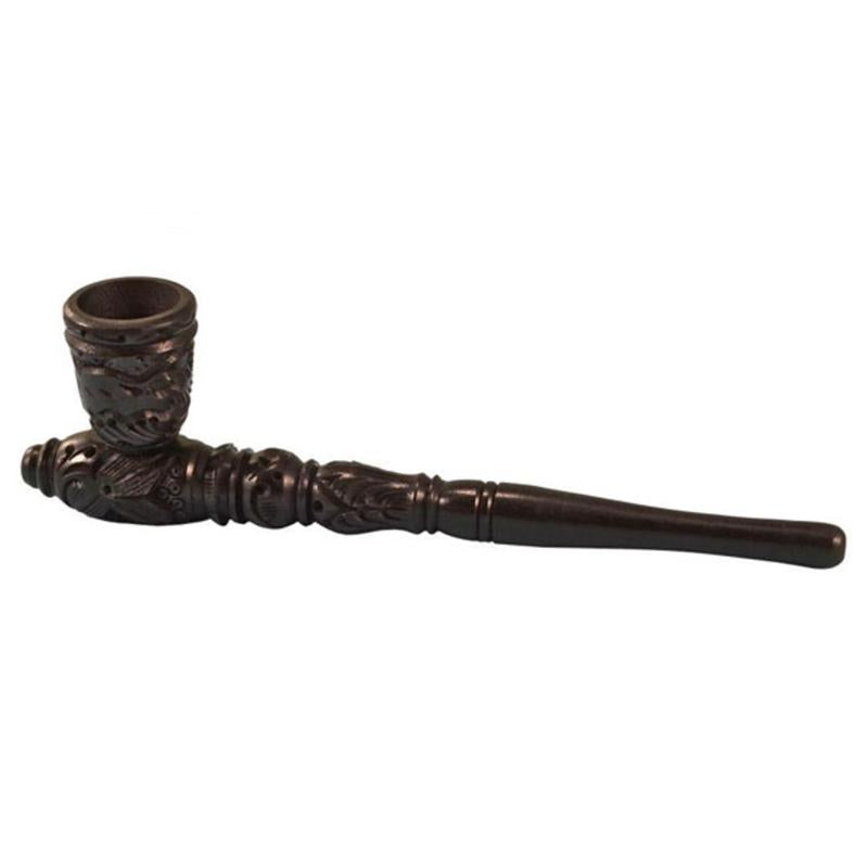 Carved Wood Hand Pipe | 8 Inch