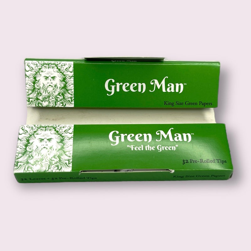 Green Man King Size Green Rice Papers with Pre-Rolled Tips