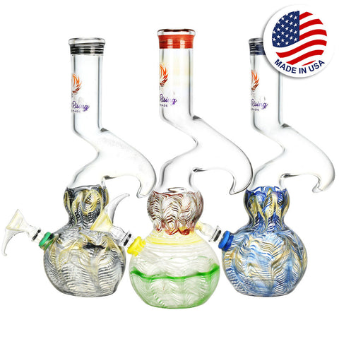 Phoenix Rising Bubble Base Water Pipe w/ Hook - 12"/Colors Vary
