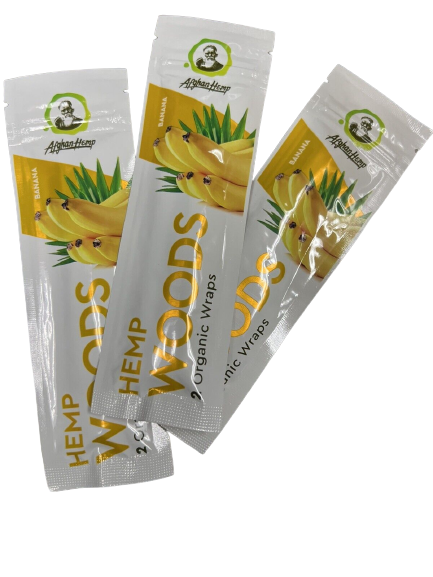 Afghan Hemp Woods Herbal Organic Natural 2 Banana Flavor Papers Wraps Per Pack (3 Count)