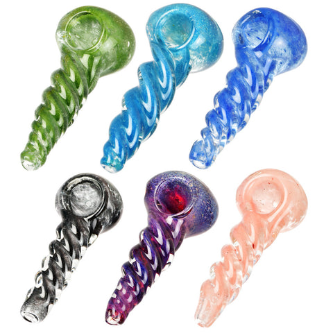 Small Heavy Twisted Frit Glass Pipe - 3" / Colors Vary